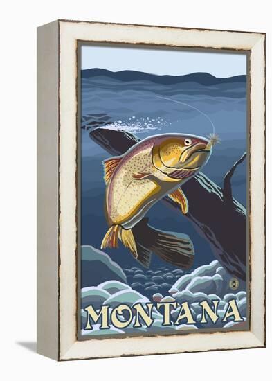 Trout Fishing Cross-Section, Montana-Lantern Press-Framed Stretched Canvas