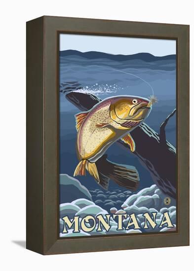 Trout Fishing Cross-Section, Montana-Lantern Press-Framed Stretched Canvas