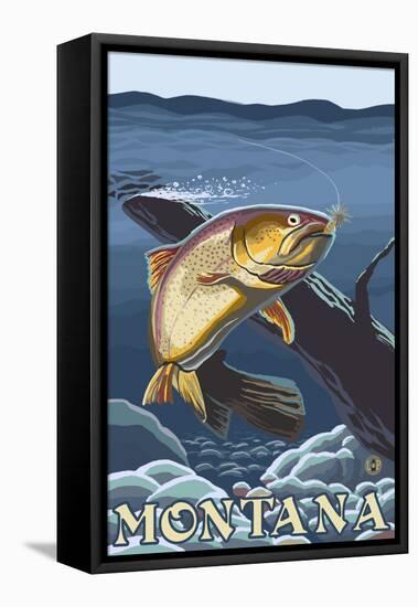 Trout Fishing Cross-Section, Montana-Lantern Press-Framed Stretched Canvas