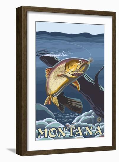 Trout Fishing Cross-Section, Montana-Lantern Press-Framed Art Print