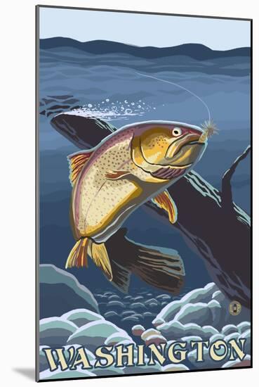 Trout Fishing Cross-Section, Washington-Lantern Press-Mounted Art Print