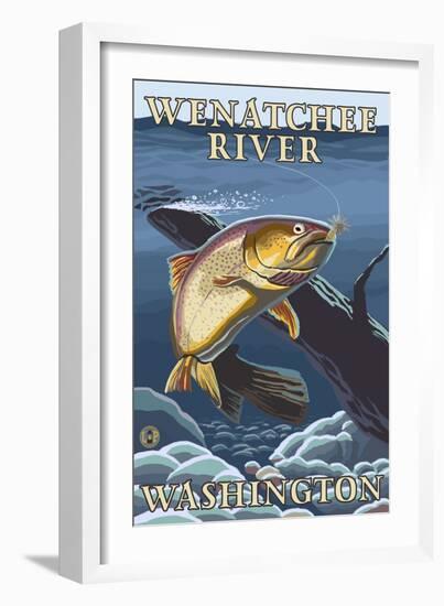 Trout Fishing Cross-Section, Wenatchee River, Washington-Lantern Press-Framed Art Print