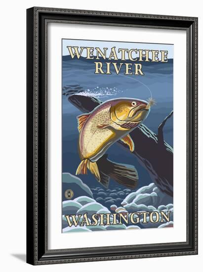 Trout Fishing Cross-Section, Wenatchee River, Washington-Lantern Press-Framed Art Print