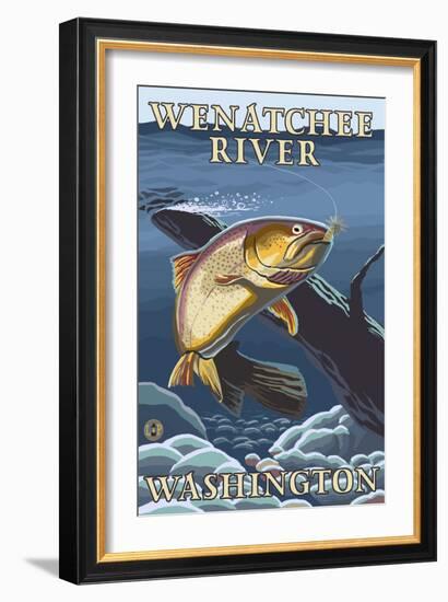 Trout Fishing Cross-Section, Wenatchee River, Washington-Lantern Press-Framed Art Print