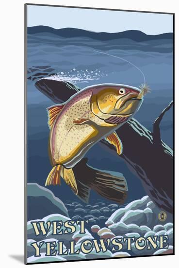 Trout Fishing Cross-Section, West Yellowstone, Montana-Lantern Press-Mounted Art Print