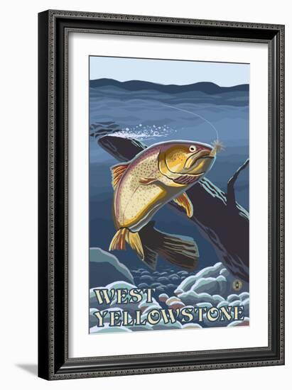 Trout Fishing Cross-Section, West Yellowstone, Montana-Lantern Press-Framed Art Print