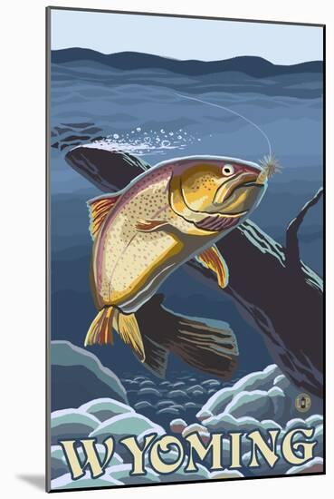 Trout Fishing Cross-Section, Wyoming-Lantern Press-Mounted Art Print