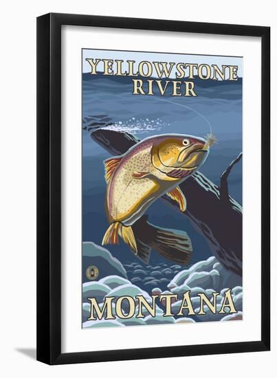 Trout Fishing Cross-Section, Yellowstone River, Montana-Lantern Press-Framed Art Print