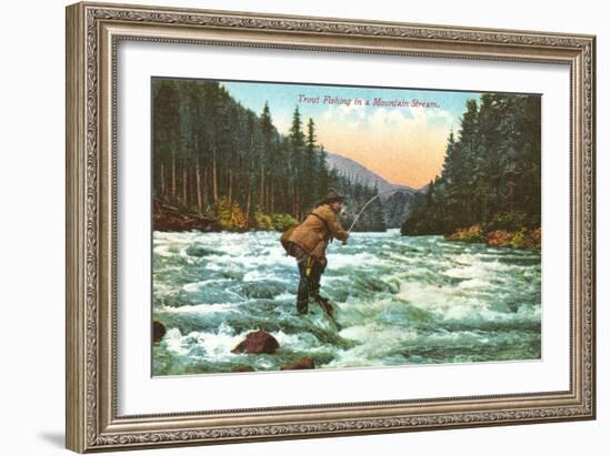 Trout Fishing in a Mountain Stream-null-Framed Art Print