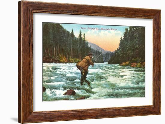 Trout Fishing in a Mountain Stream-null-Framed Art Print