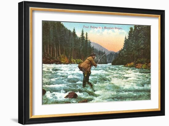 Trout Fishing in a Mountain Stream-null-Framed Art Print