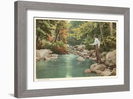 Trout Fishing in Creek-null-Framed Art Print