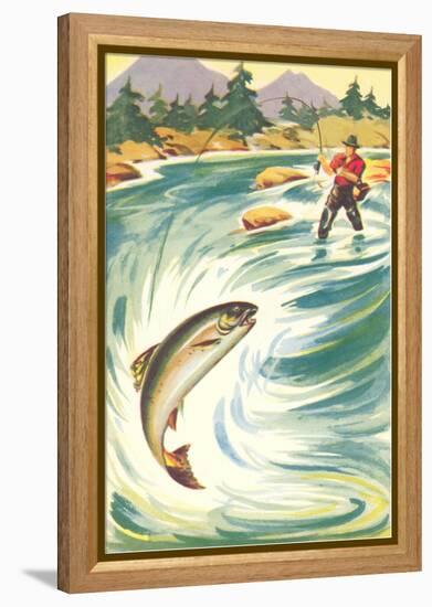 Trout Fishing in the Rapids-null-Framed Stretched Canvas