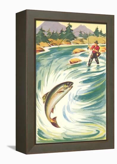 Trout Fishing in the Rapids-null-Framed Stretched Canvas