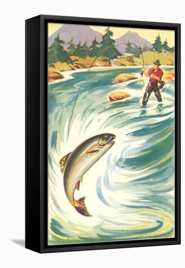 Trout Fishing in the Rapids-null-Framed Stretched Canvas