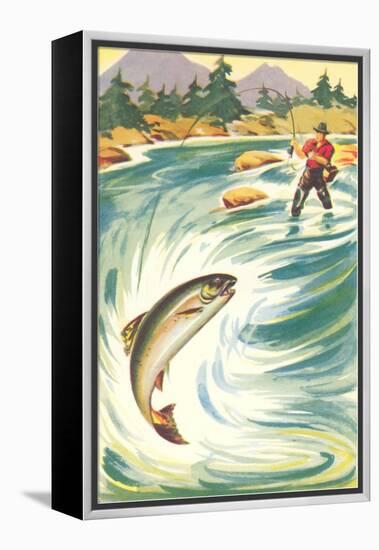 Trout Fishing in the Rapids-null-Framed Stretched Canvas