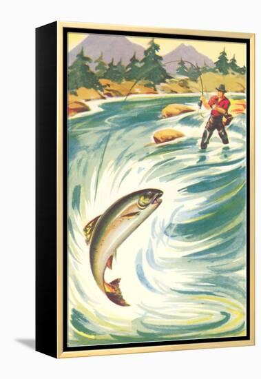 Trout Fishing in the Rapids-null-Framed Stretched Canvas