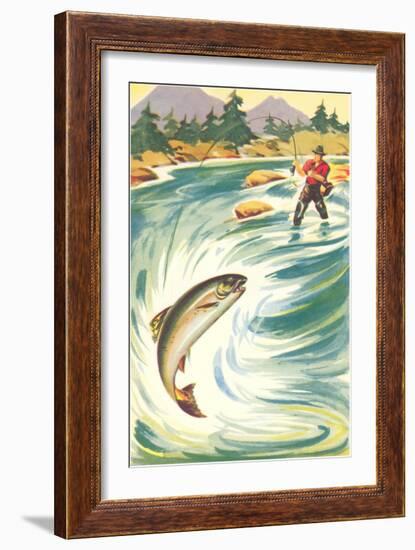 Trout Fishing in the Rapids-null-Framed Art Print