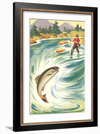 Trout Fishing in the Rapids-null-Framed Art Print