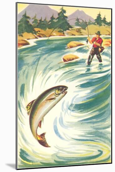 Trout Fishing in the Rapids-null-Mounted Art Print