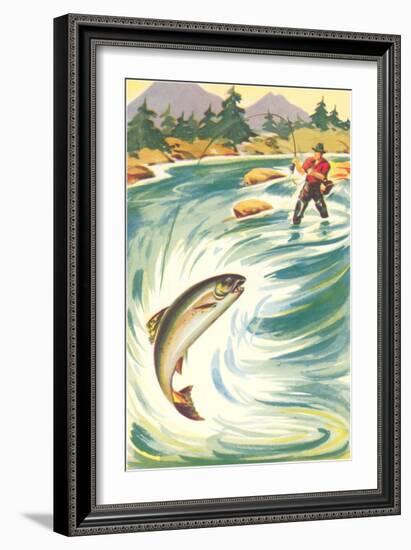 Trout Fishing in the Rapids-null-Framed Art Print