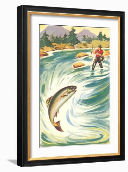 Trout Fishing in the Rapids-null-Framed Art Print