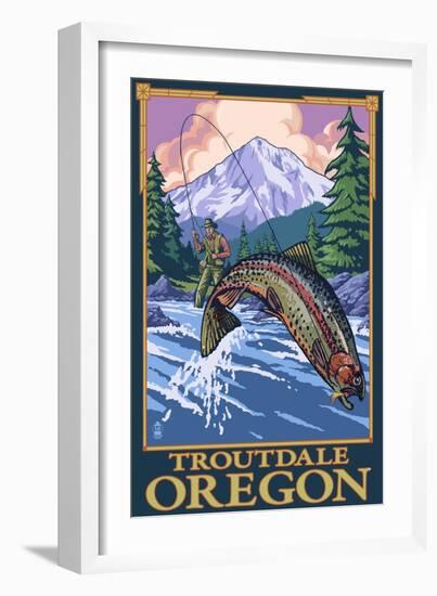 Troutdale, Oregon - Fisherman-Lantern Press-Framed Art Print