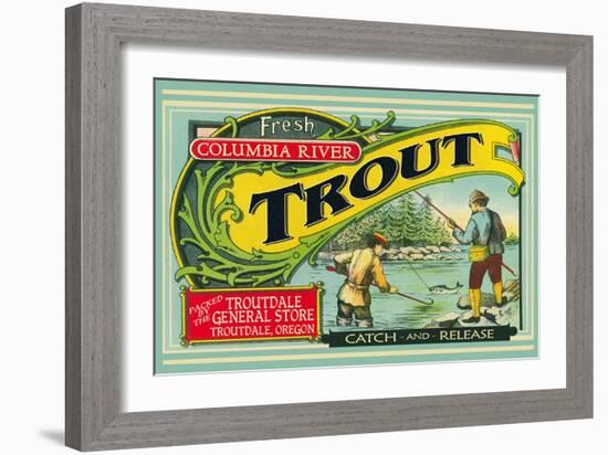 Troutdale, Oregon Trout Label-Lantern Press-Framed Art Print