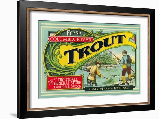 Troutdale, Oregon Trout Label-Lantern Press-Framed Art Print