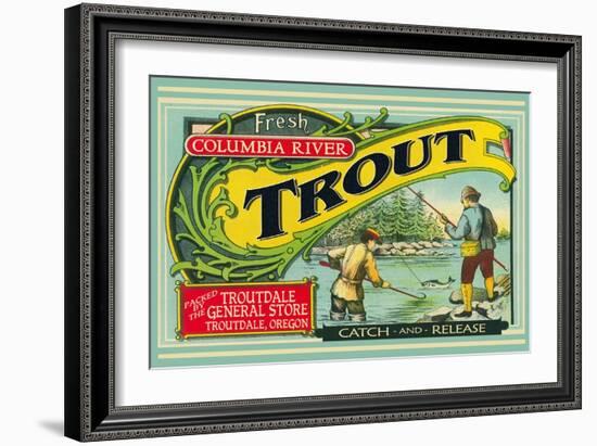 Troutdale, Oregon Trout Label-Lantern Press-Framed Art Print