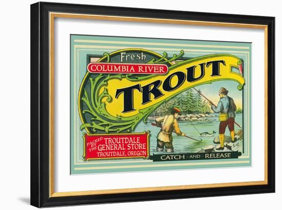 Troutdale, Oregon Trout Label-Lantern Press-Framed Art Print