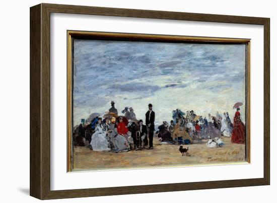 Trouville Beach. Painting by Eugene Louis Boudin (1824-1898), 1865. Oil on Cardboard. Dim: 0,26 X 0-Eugene Louis Boudin-Framed Giclee Print