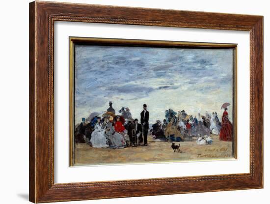 Trouville Beach. Painting by Eugene Louis Boudin (1824-1898), 1865. Oil on Cardboard. Dim: 0,26 X 0-Eugene Louis Boudin-Framed Giclee Print