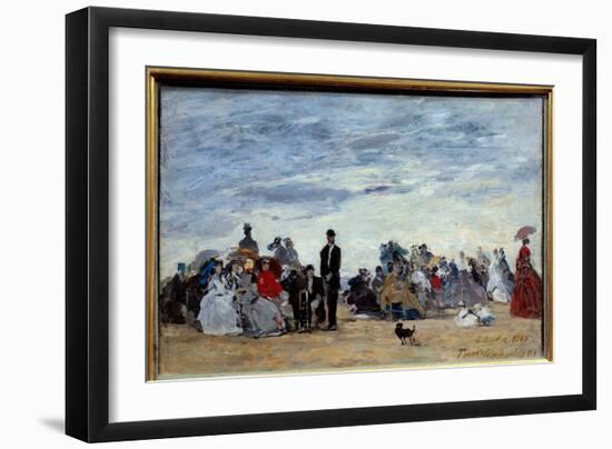 Trouville Beach. Painting by Eugene Louis Boudin (1824-1898), 1865. Oil on Cardboard. Dim: 0,26 X 0-Eugene Louis Boudin-Framed Giclee Print