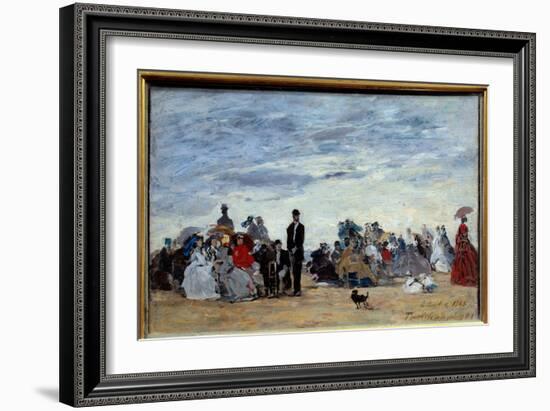 Trouville Beach. Painting by Eugene Louis Boudin (1824-1898), 1865. Oil on Cardboard. Dim: 0,26 X 0-Eugene Louis Boudin-Framed Giclee Print