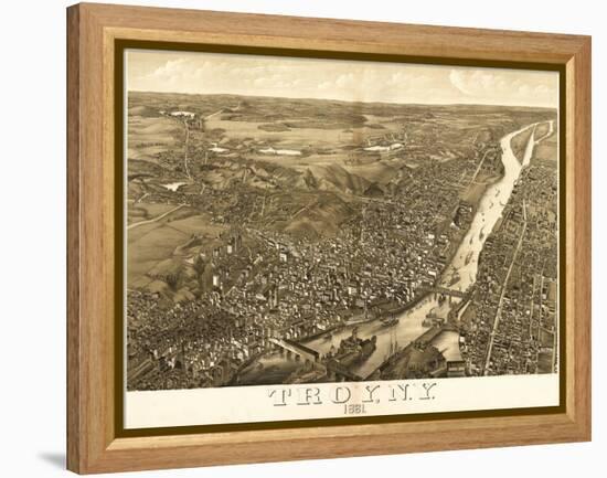 Troy, New York - Panoramic Map-Lantern Press-Framed Stretched Canvas