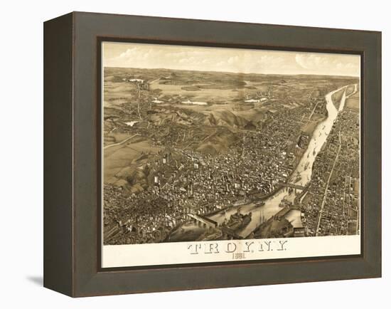 Troy, New York - Panoramic Map-Lantern Press-Framed Stretched Canvas