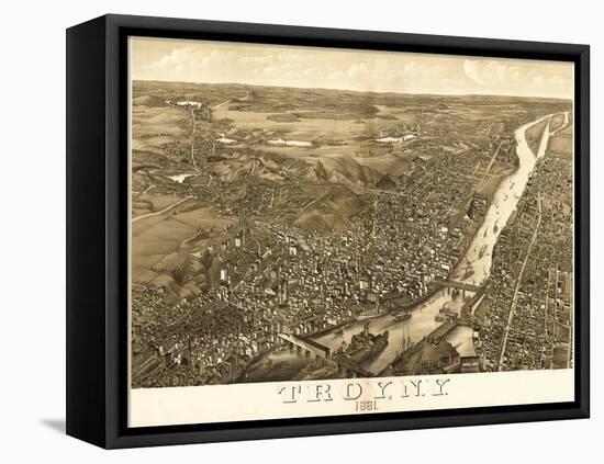Troy, New York - Panoramic Map-Lantern Press-Framed Stretched Canvas