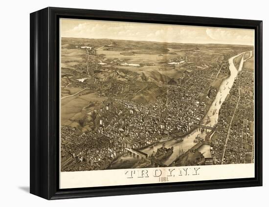 Troy, New York - Panoramic Map-Lantern Press-Framed Stretched Canvas