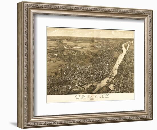 Troy, New York - Panoramic Map-Lantern Press-Framed Art Print