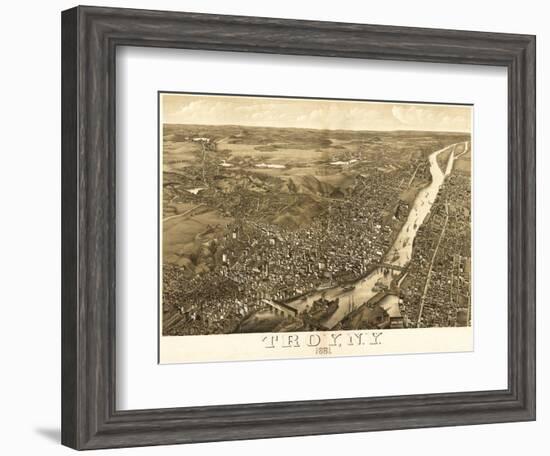 Troy, New York - Panoramic Map-Lantern Press-Framed Art Print