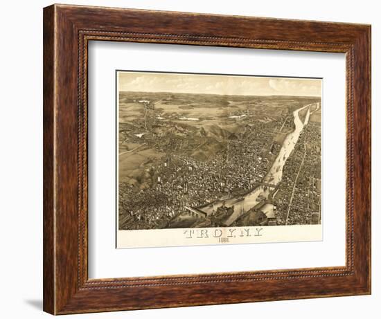 Troy, New York - Panoramic Map-Lantern Press-Framed Art Print