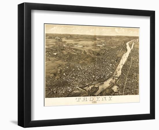 Troy, New York - Panoramic Map-Lantern Press-Framed Art Print