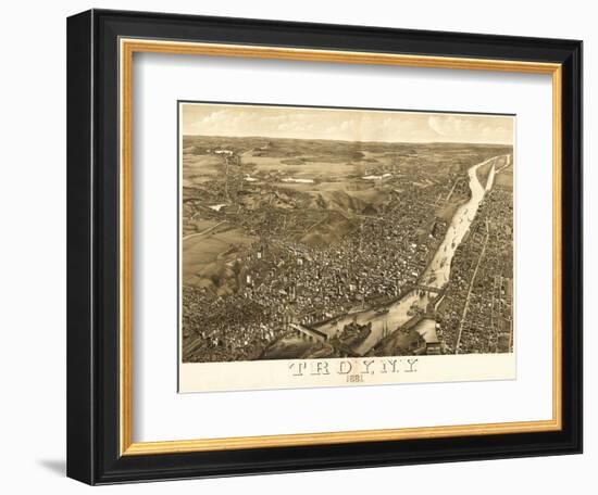 Troy, New York - Panoramic Map-Lantern Press-Framed Art Print