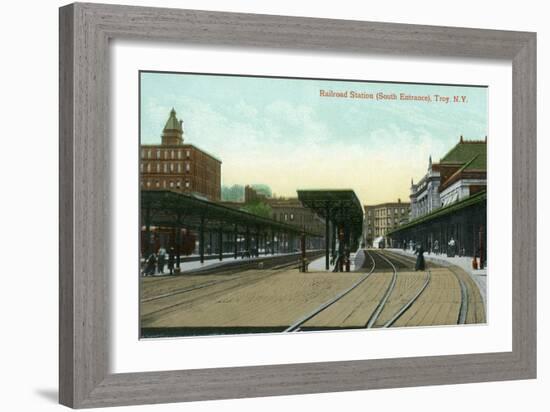Troy, New York - South Entrance View of Railroad Station-Lantern Press-Framed Premium Giclee Print