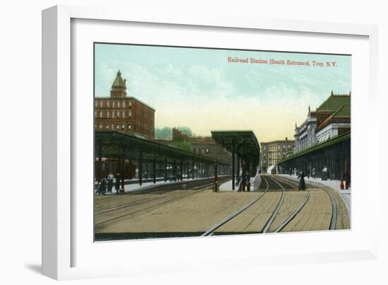 Troy, New York - South Entrance View of Railroad Station-Lantern Press-Framed Premium Giclee Print