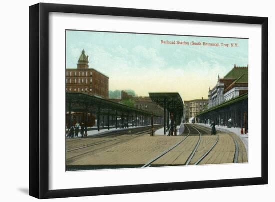 Troy, New York - South Entrance View of Railroad Station-Lantern Press-Framed Art Print