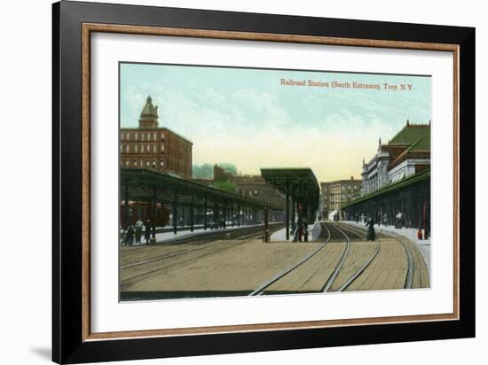 Troy, New York - South Entrance View of Railroad Station-Lantern Press-Framed Art Print