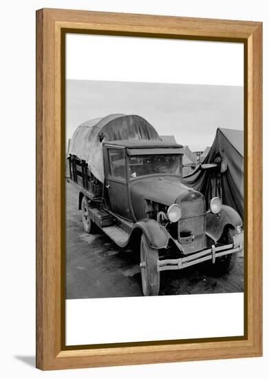 Truck Parked by Tent in Fsa Site-Dorothea Lange-Framed Stretched Canvas