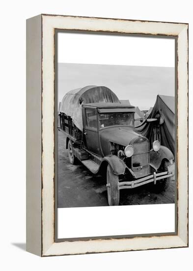 Truck Parked by Tent in Fsa Site-Dorothea Lange-Framed Stretched Canvas